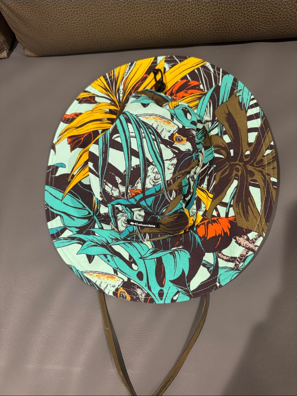 Columbia men’s Tropical Bucket Hat - Teal, Yellow & Brown